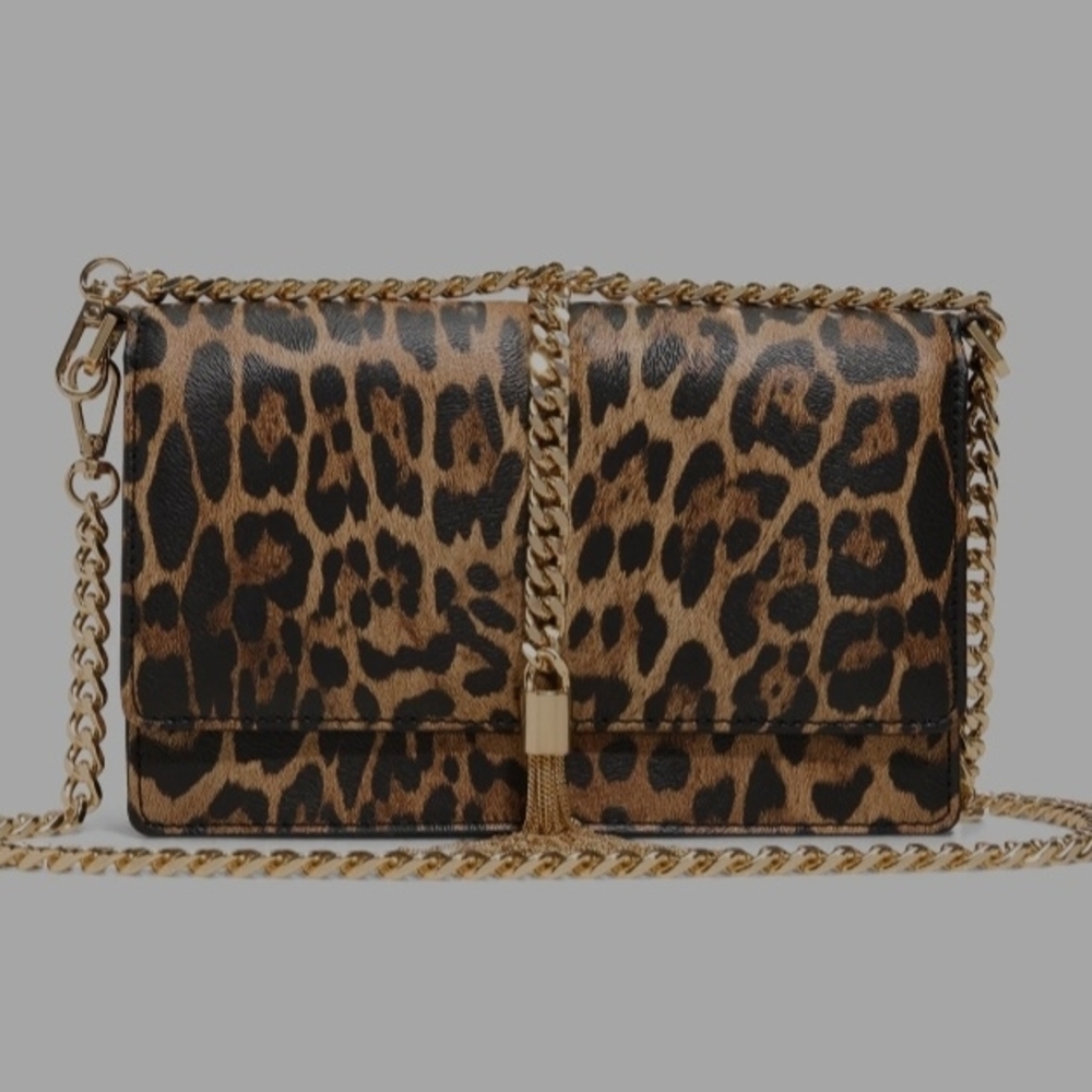 Aldo Leopard Print Clutch with Gold Chain